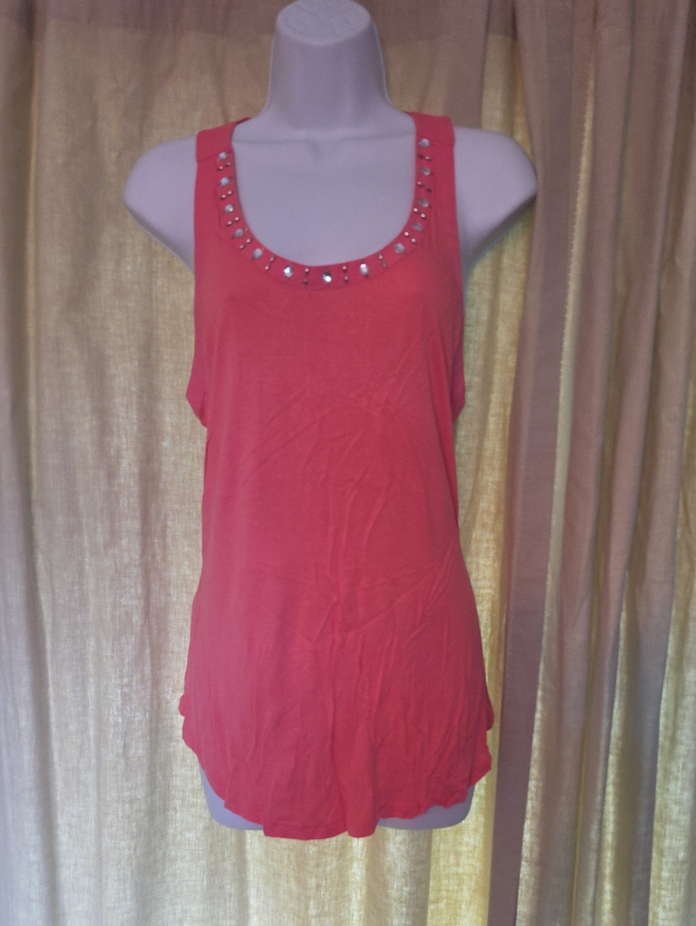 Candie's Coral Pink Jeweled Scoop Neck Tank Y2K